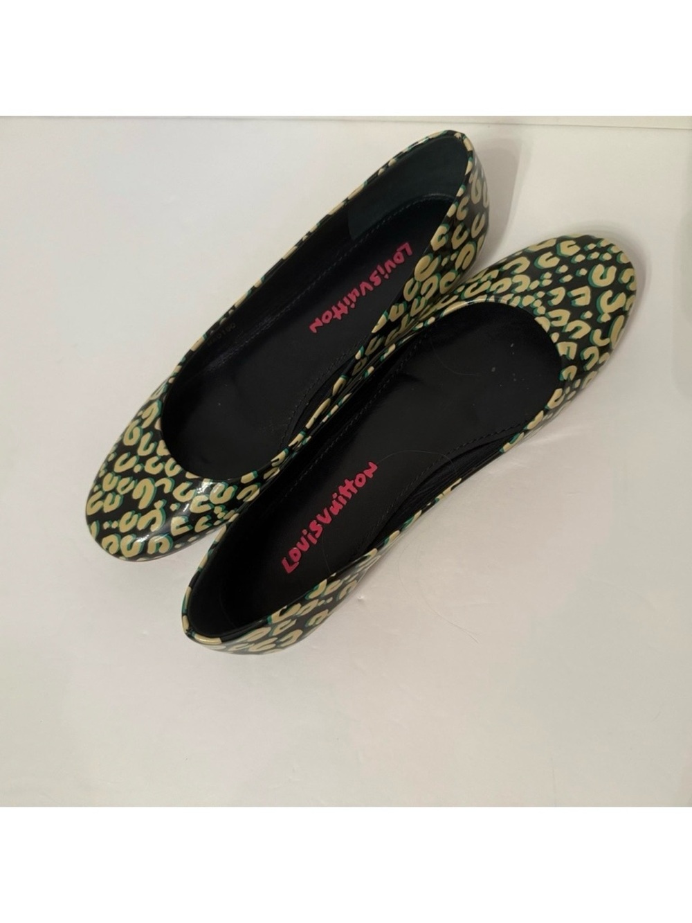 LOUIS VUITTON SHOES BALLET FLATS VERNIS LEATHER BLEU INFINI LEOPARD SPROUSE 38